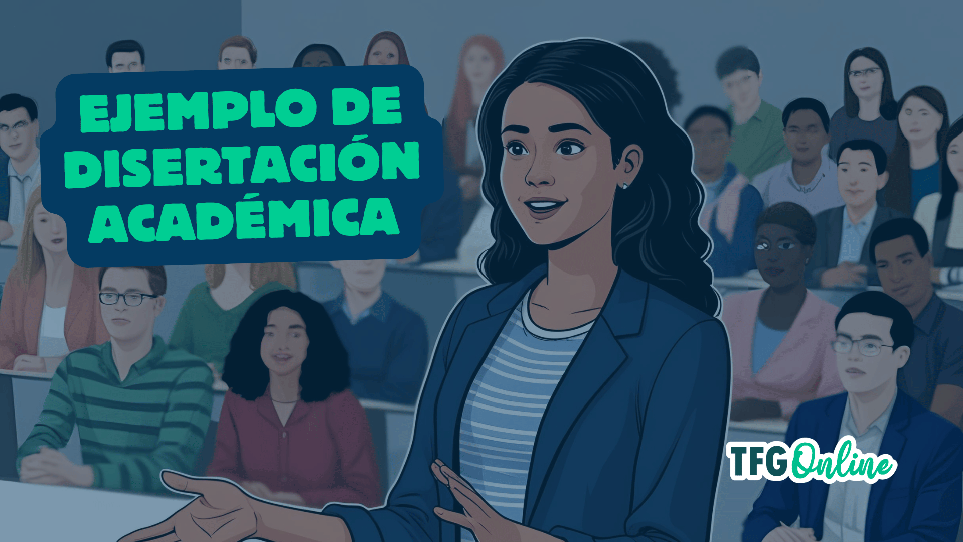 Estudiante presentando una disertación académica en un aula