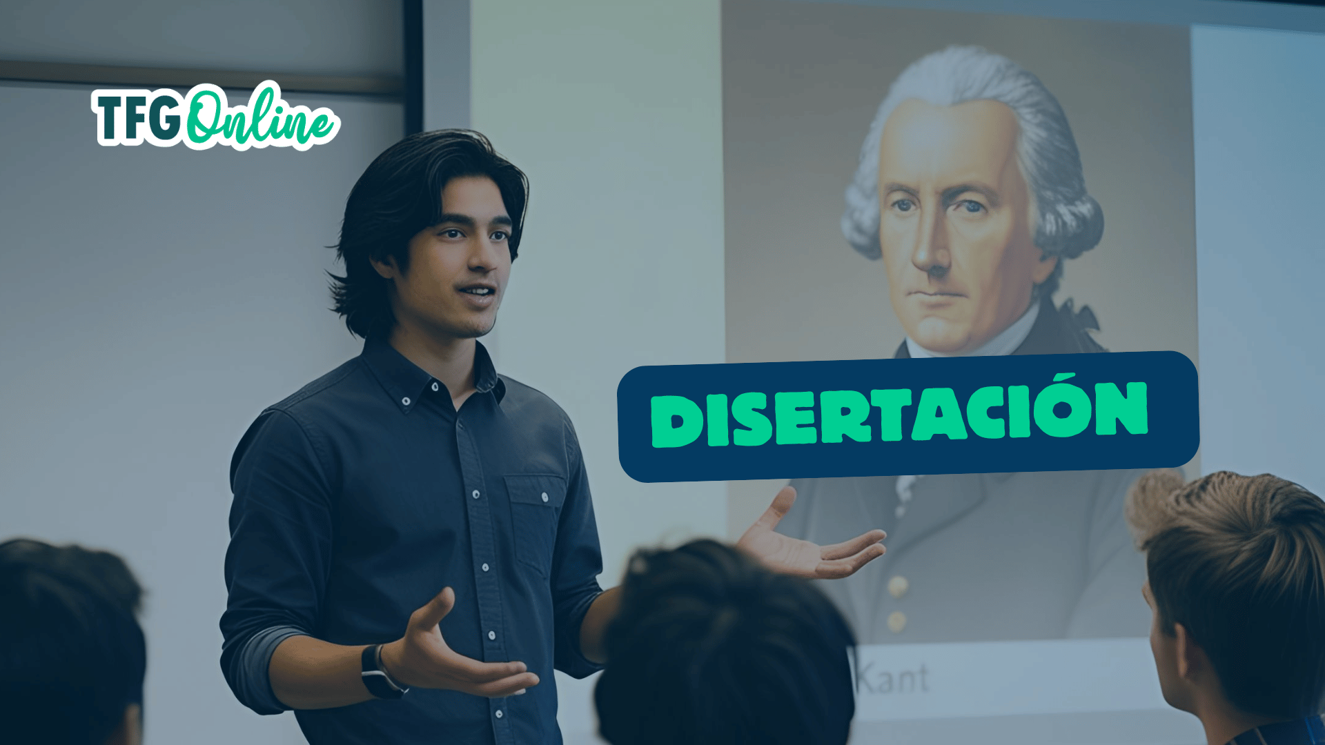 Alumno en disertación filosófica en universidad